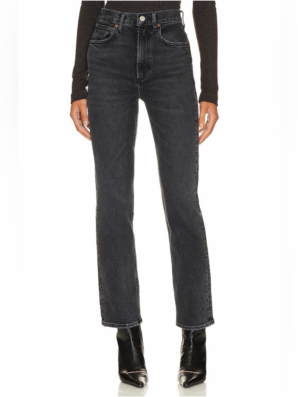 Agolde High Rise Stovepipe Jeans in Metal
